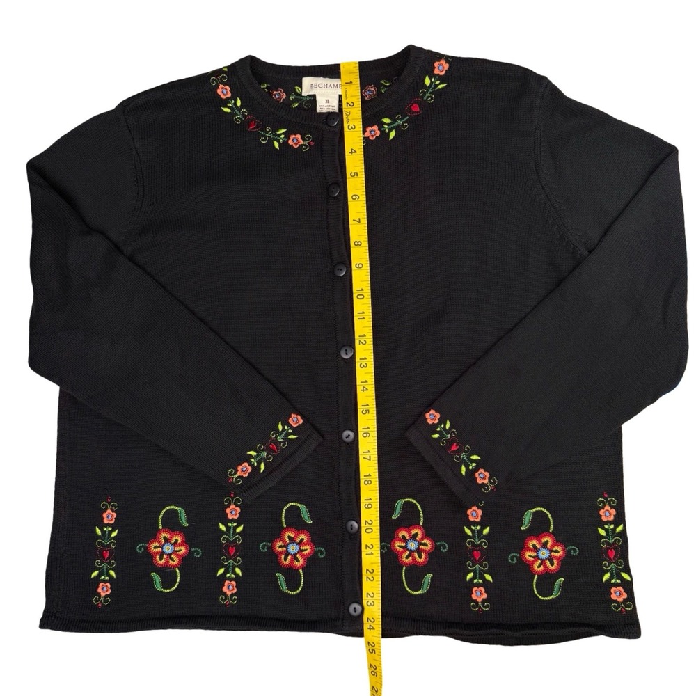 Floral Embroidered Cardigan Black Cottagecore Button Front Womens XL - Picture 8 of 9